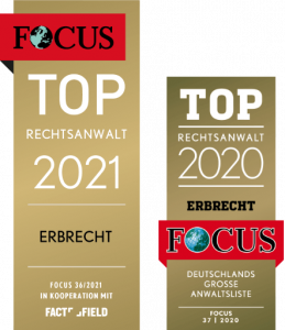 Focus Auszeichnung als Rechtsanwalt des Jahres 2021 für Erbrecht